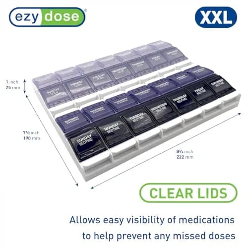 EZY DOSE Push Button Weekly 7-Day Pill Organizer 2XL | 28 Compartments for 4 Daily Doses thumbnail 2