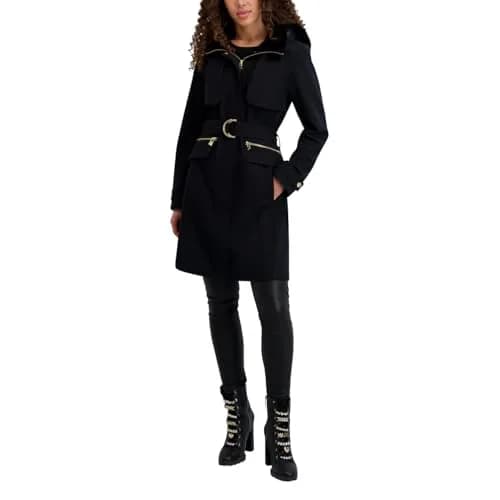 KARL LAGERFELD Paris Women's Zip Front Jacket with Fur Trim Hood Black, X-Small | Versatile Fall & Winter Coat for Women thumbnail 1