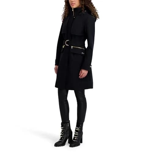 KARL LAGERFELD Paris Women's Zip Front Jacket with Fur Trim Hood Black, X-Small | Versatile Fall & Winter Coat for Women thumbnail 2