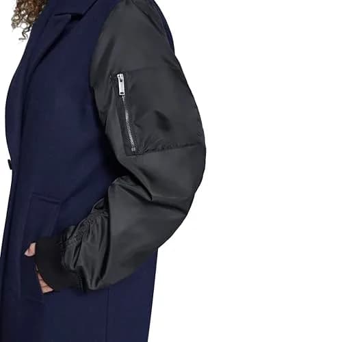 KARL LAGERFELD Paris Women's Long Wool Mix Media Double Breasted Jacket Navy, XX-Large | Timeless Warmth & Style thumbnail 2