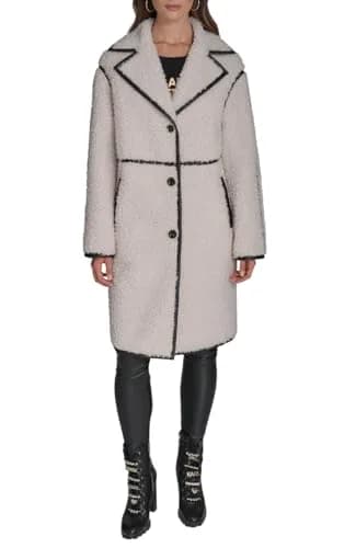 KARL LAGERFELD Paris Women's Long Faux Shearling Jacket, Ivory, Small | Cozy winter staple with Parisian style thumbnail 1