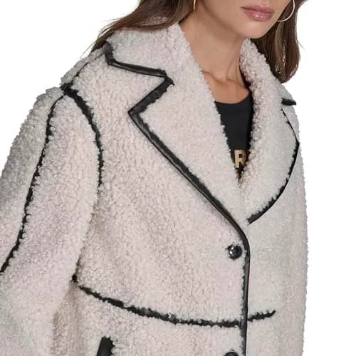 KARL LAGERFELD Paris Women's Long Faux Shearling Jacket, Ivory, Small | Cozy winter staple with Parisian style thumbnail 2