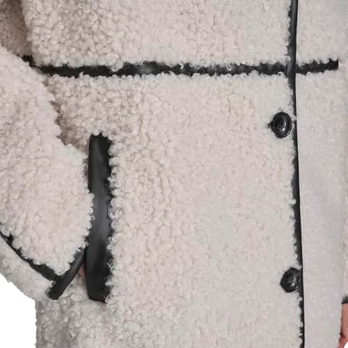 KARL LAGERFELD Paris Women's Long Faux Shearling Jacket, Ivory, Small | Cozy winter staple with Parisian style thumbnail 3