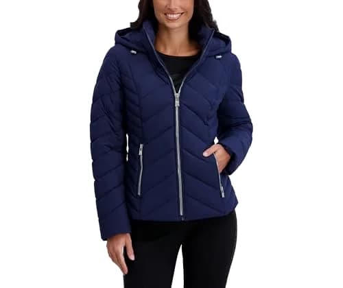 KARL LAGERFELD Paris Women's Chevron Lightweight Puffer Navy Medium | Stylish, Warm & Compact thumbnail 1