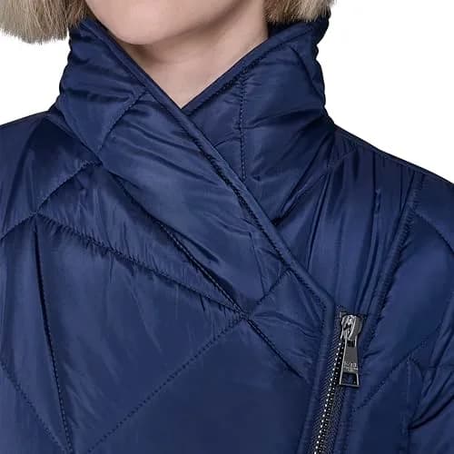 KARL LAGERFELD Paris Women's Quilted Assymetrical Long Coat Navy, Large | Versatile, Warm & Stylish for All Seasons thumbnail 2