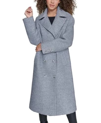 KARL LAGERFELD Paris Women's Classic Long Double Breasted Wool Peacoat Grey | Timeless Style & Warmth thumbnail 1