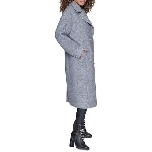 KARL LAGERFELD Paris Women's Classic Long Double Breasted Wool Peacoat Grey | Timeless Style & Warmth thumbnail 4
