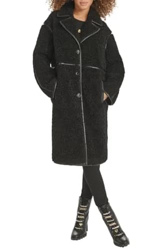 KARL LAGERFELD Paris Women's Long Faux Shearling Jacket, Black, Large | Cozy Warmth & Parisian Style thumbnail 1
