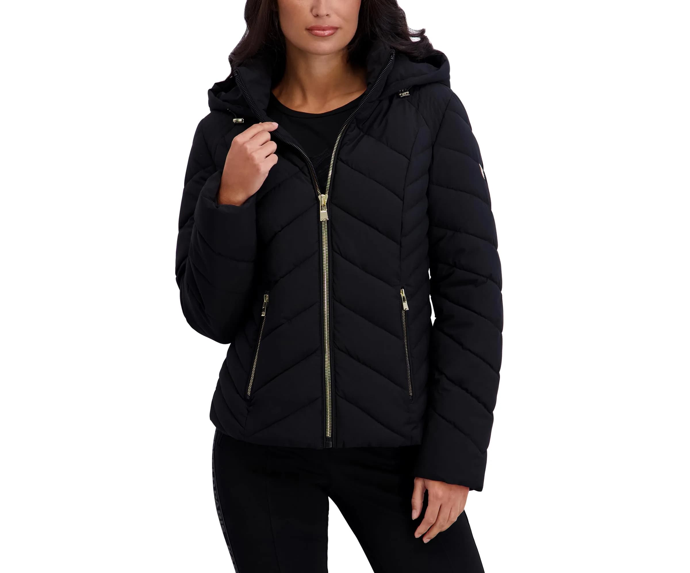 KARL LAGERFELD Paris Women's Chevron Lightweight Puffer Black Large | Stylish & Practical