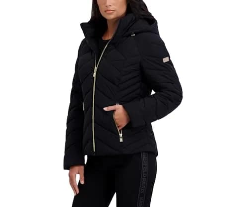 KARL LAGERFELD Paris Women's Chevron Lightweight Puffer Black Large | Stylish & Practical thumbnail 3
