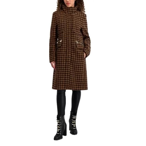 KARL LAGERFELD Paris Women's Houndscheck Zip Front Walker Jacket Brown Multi | Versatile Wool Blend Coat for Women thumbnail 1