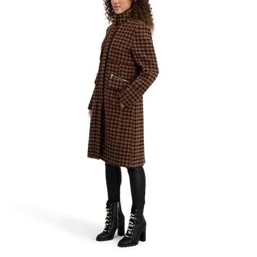 KARL LAGERFELD Paris Women's Houndscheck Zip Front Walker Jacket Brown Multi | Versatile Wool Blend Coat for Women thumbnail 2