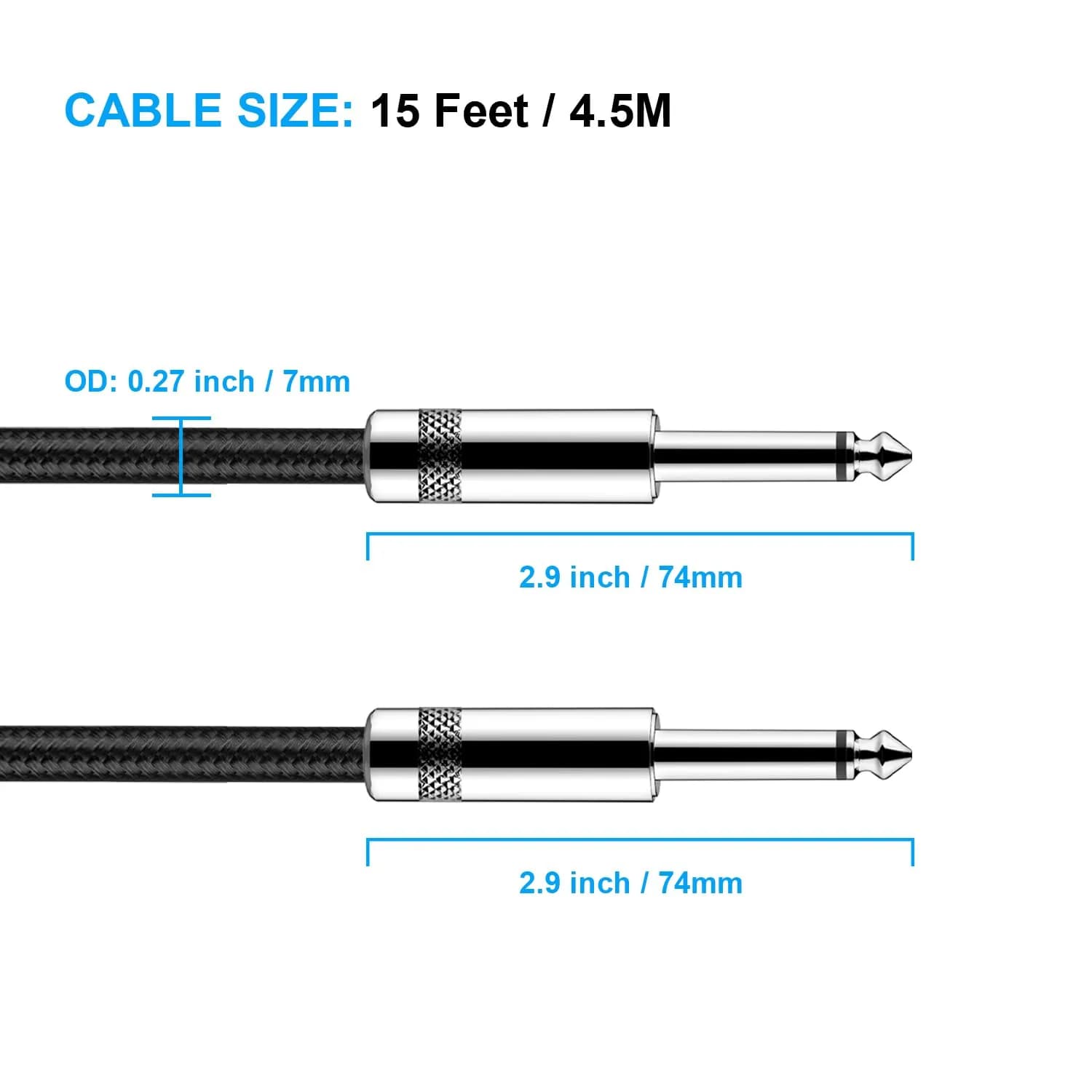 New Bee 15ft (4.57m) Electric Instrument Cable | Low Noise High Fidelity Balanced Audio - view 2