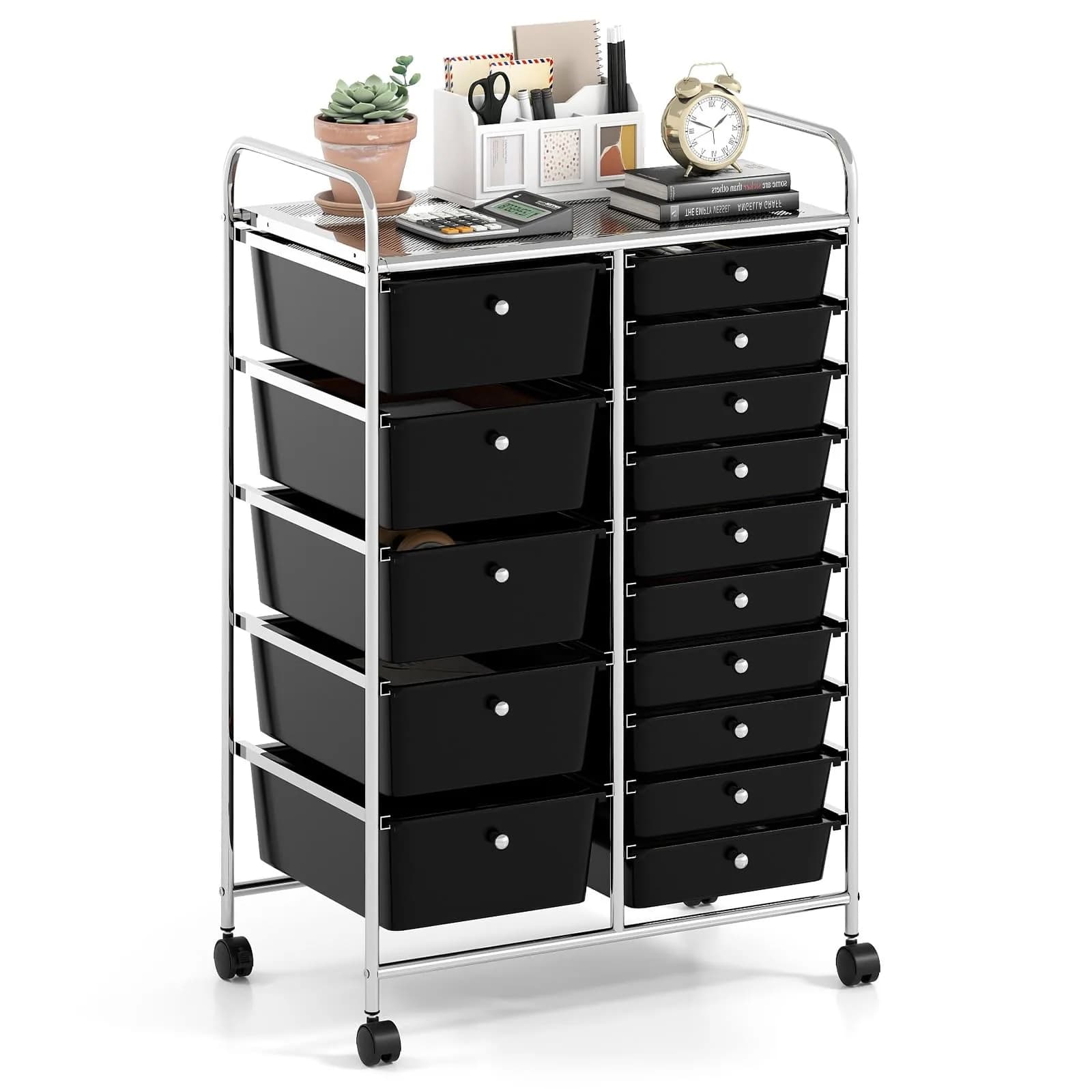 RELAX4LIFE 15-Drawer Rolling Storage Cart | Lockable Wheels & Removable Drawers for Home & Office