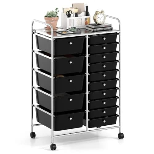 RELAX4LIFE 15-Drawer Rolling Storage Cart | Lockable Wheels & Removable Drawers for Home & Office thumbnail 1