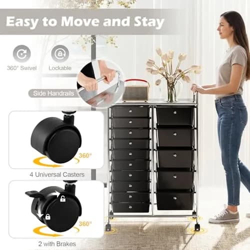 RELAX4LIFE 15-Drawer Rolling Storage Cart | Lockable Wheels & Removable Drawers for Home & Office thumbnail 5