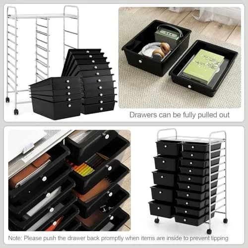 RELAX4LIFE 15-Drawer Rolling Storage Cart | Lockable Wheels & Removable Drawers for Home & Office thumbnail 6