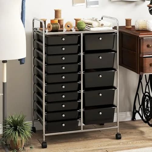 RELAX4LIFE 15-Drawer Rolling Storage Cart | Lockable Wheels & Removable Drawers for Home & Office thumbnail 8