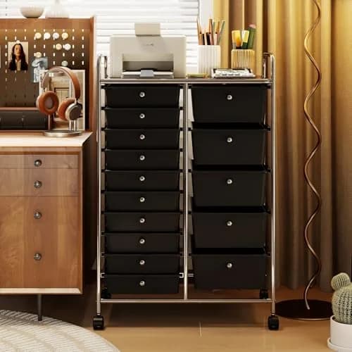 RELAX4LIFE 15-Drawer Rolling Storage Cart | Lockable Wheels & Removable Drawers for Home & Office thumbnail 9