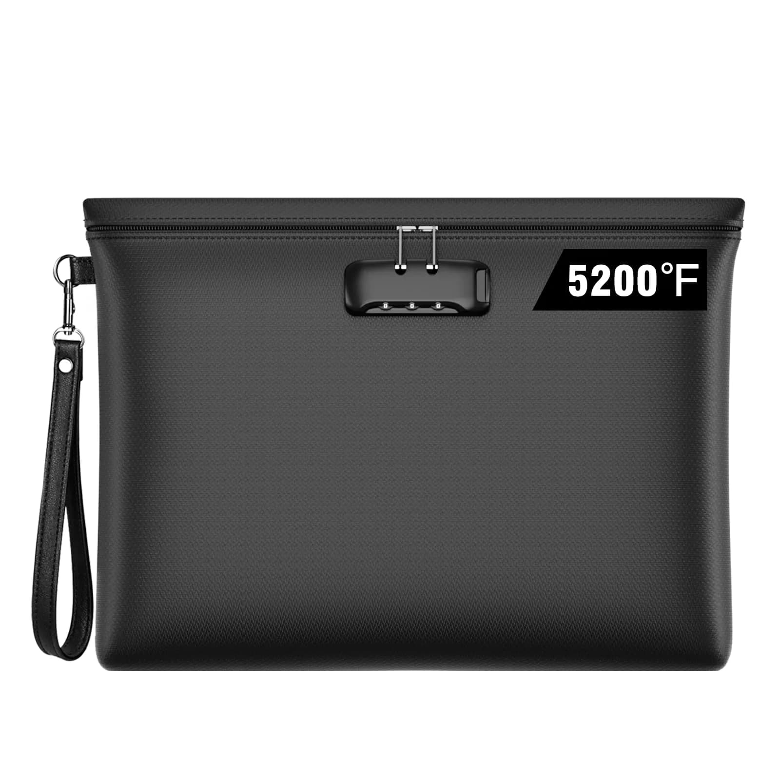 ZOOPIP Black Fireproof Money Bag with Lock, 14.6"x10.5" - Rated to 5200℉ | Secure Document Pouch - main product image