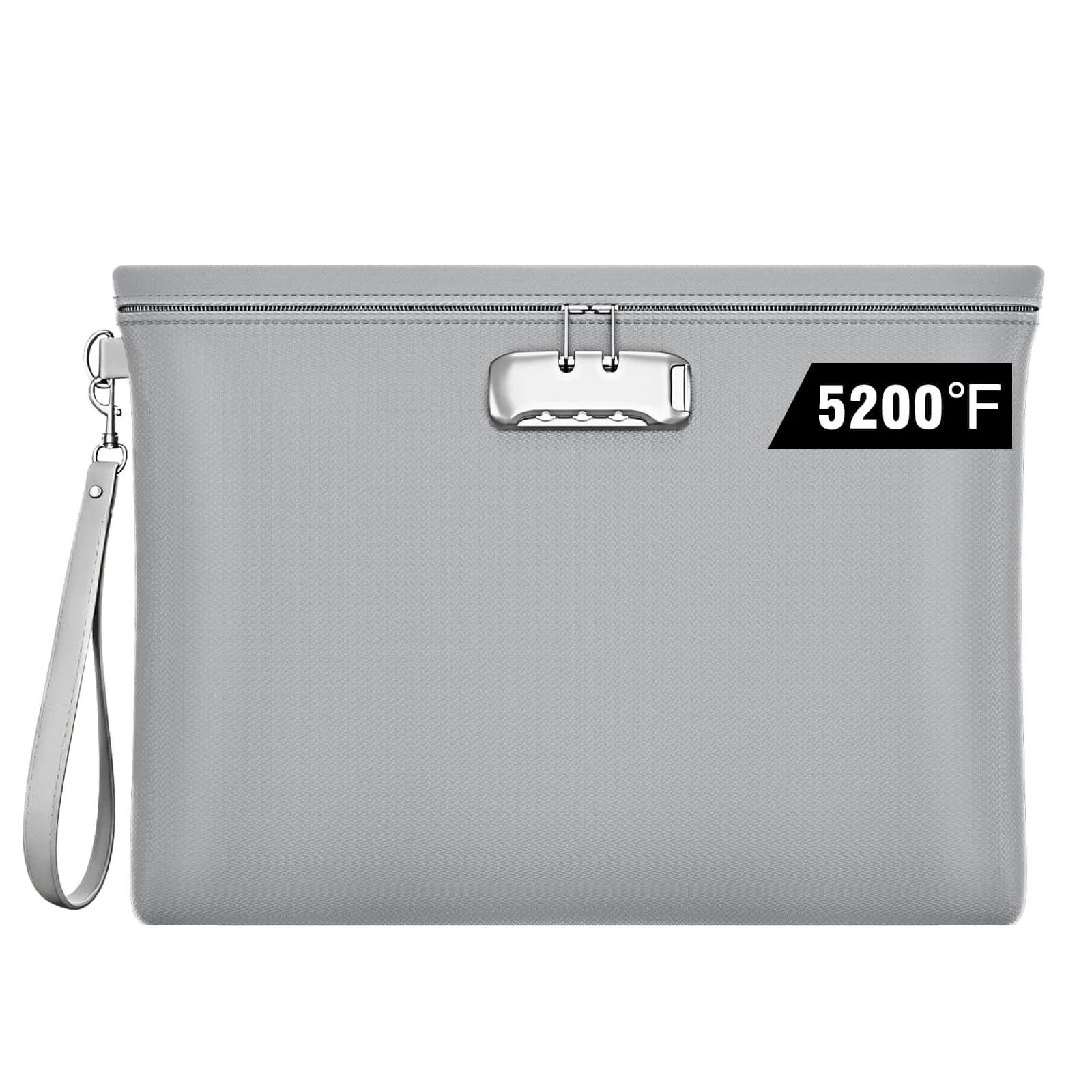 ZOOPIP Fireproof Money Bag with Lock, Black 28.45cm x 19.3cm (11.2"x7.6") | Secure Document & Cash Pouch — Gray / 14.3"x10.3"-5200℉