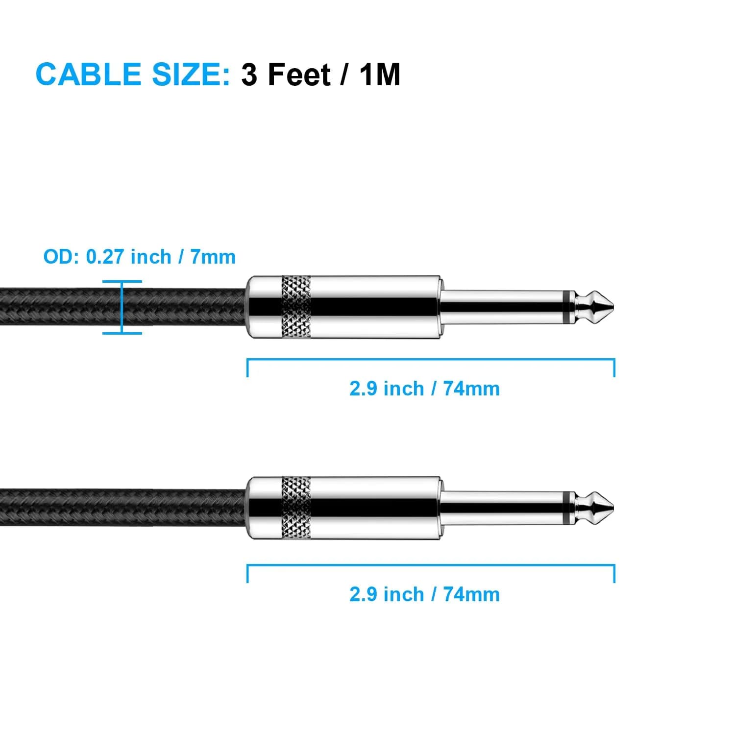 New Bee 3FT Straight Black Guitar Cable for Electric Instruments - view 2
