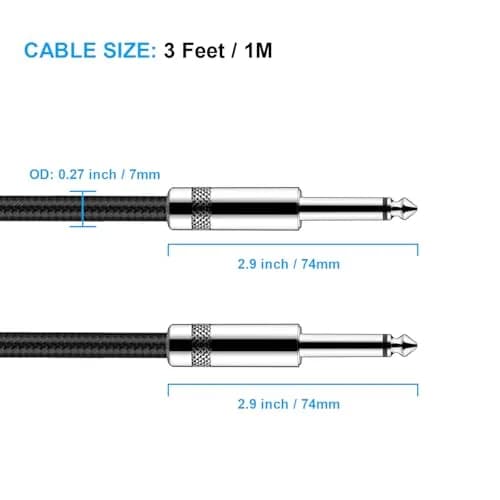 New Bee 3FT Straight Black Guitar Cable for Electric Instruments thumbnail 2