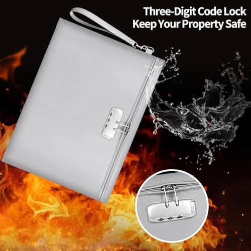 ZOOPIP Fireproof Document Bag with Lock, Waterproof Money Pouch 36cm x 26cm (14.3"x10.2") | Secure A4 Document Storage thumbnail 4
