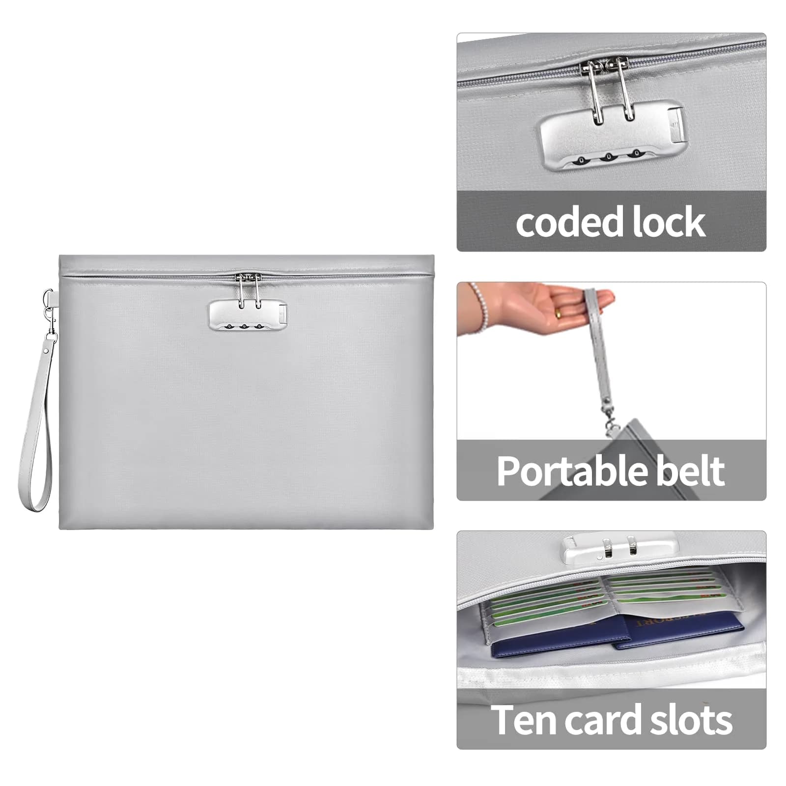 ZOOPIP Fireproof Document Bag with Lock, Waterproof Money Pouch 36cm x 26cm (14.3"x10.2") | Secure A4 Document Storage - view 5