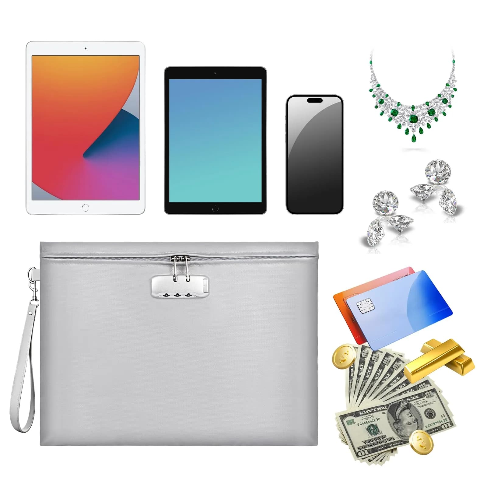 ZOOPIP Fireproof Document Bag with Lock, Waterproof Money Pouch 36cm x 26cm (14.3"x10.2") | Secure A4 Document Storage - view 6
