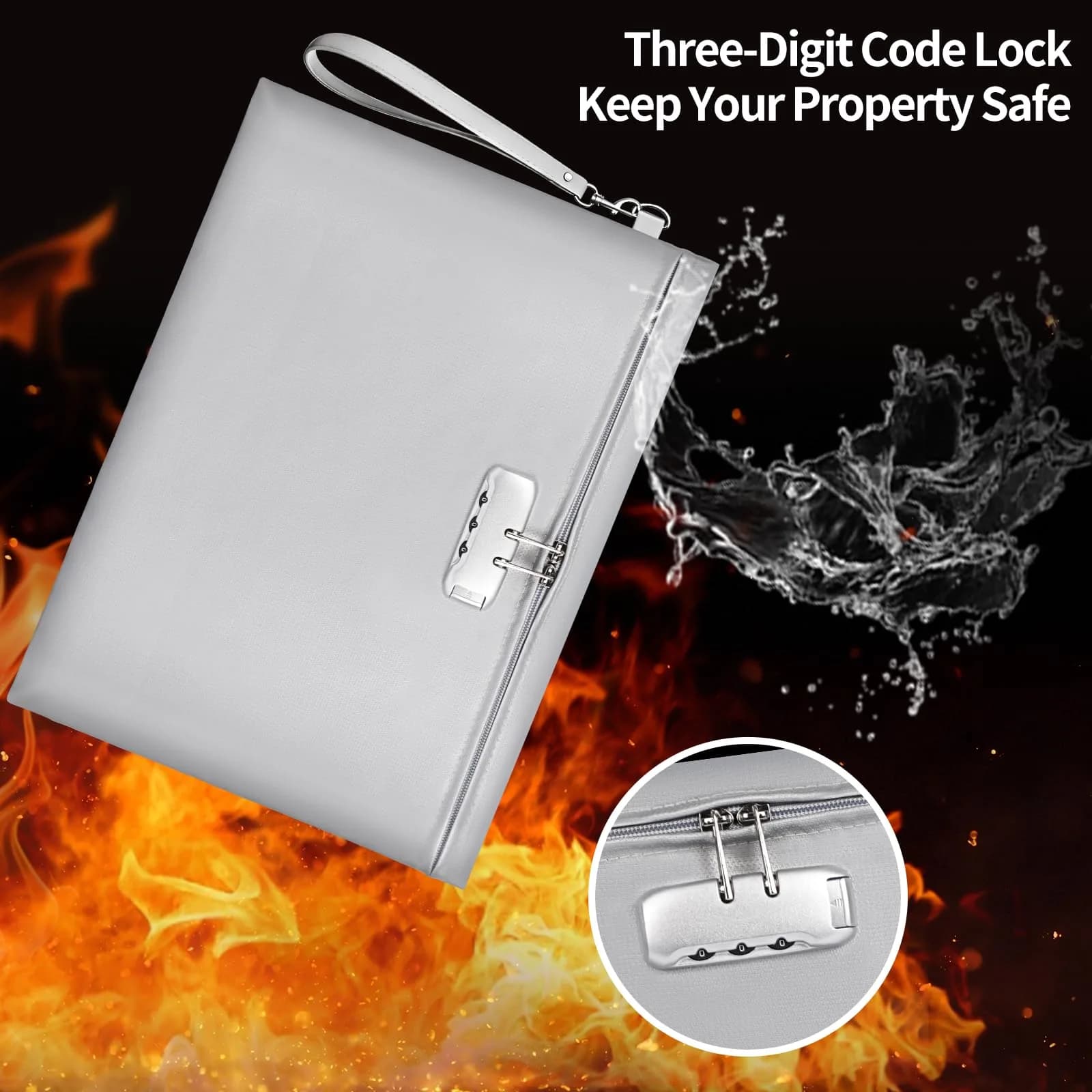 ZOOPIP Fireproof Document Bag with Lock, Waterproof Money Pouch 36cm x 26cm (14.3"x10.2") | Secure A4 Document Storage - view 4