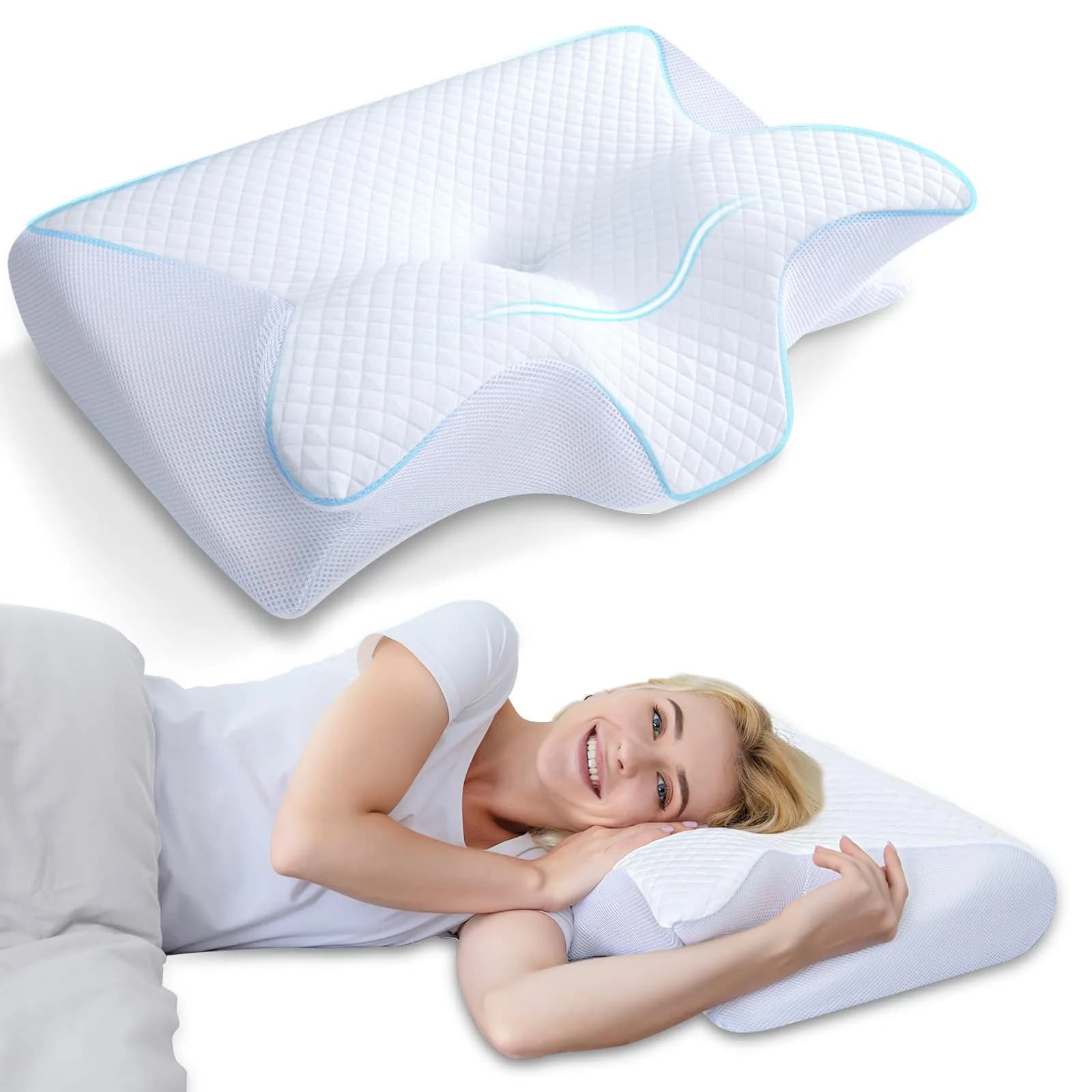 HOMCA Memory Foam Cervical Pillow 23.6 x 15.7 x 4.7/5.6 inches | CertiPUR-US Certified for Neck Pain Relief - main product image