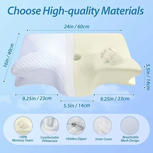 HOMCA Memory Foam Cervical Pillow 23.6 x 15.7 x 4.7/5.6 inches | CertiPUR-US Certified for Neck Pain Relief thumbnail 2
