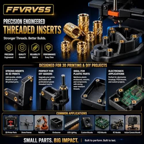 FFVRVSS Brass Threaded Inserts Kit M2-M6 (460+7Pcs) | Heat Set Tool Included for 3D Printing thumbnail 4