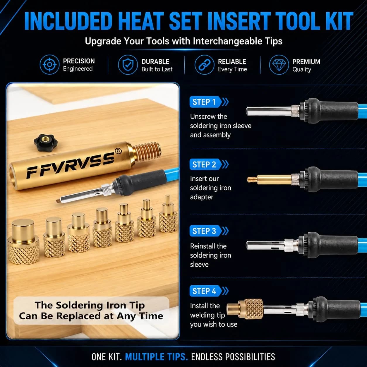 FFVRVSS Brass Threaded Inserts Kit M2-M6 (460+7Pcs) | Heat Set Tool Included for 3D Printing - view 5