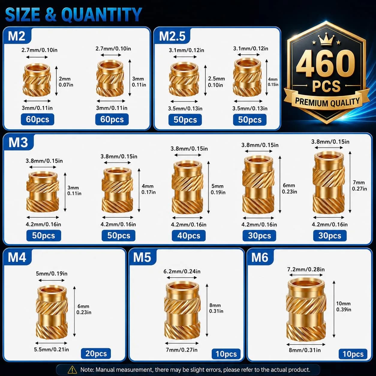 FFVRVSS Brass Threaded Inserts Kit M2-M6 (460+7Pcs) | Heat Set Tool Included for 3D Printing - view 6