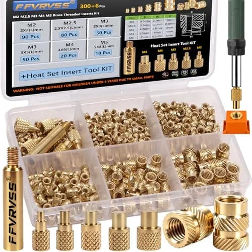FFVRVSS Brass Threaded Inserts Kit M2-M5 (300+6Pcs) | Heat Set Nuts for 3D Printing & Plastics thumbnail 1