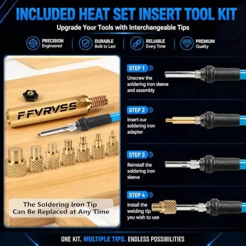 FFVRVSS Brass Threaded Inserts Kit M2-M5 (300+6Pcs) | Heat Set Nuts for 3D Printing & Plastics thumbnail 5