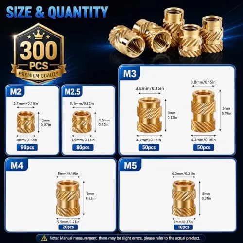 FFVRVSS Brass Threaded Inserts Kit M2-M5 (300+6Pcs) | Heat Set Nuts for 3D Printing & Plastics thumbnail 6