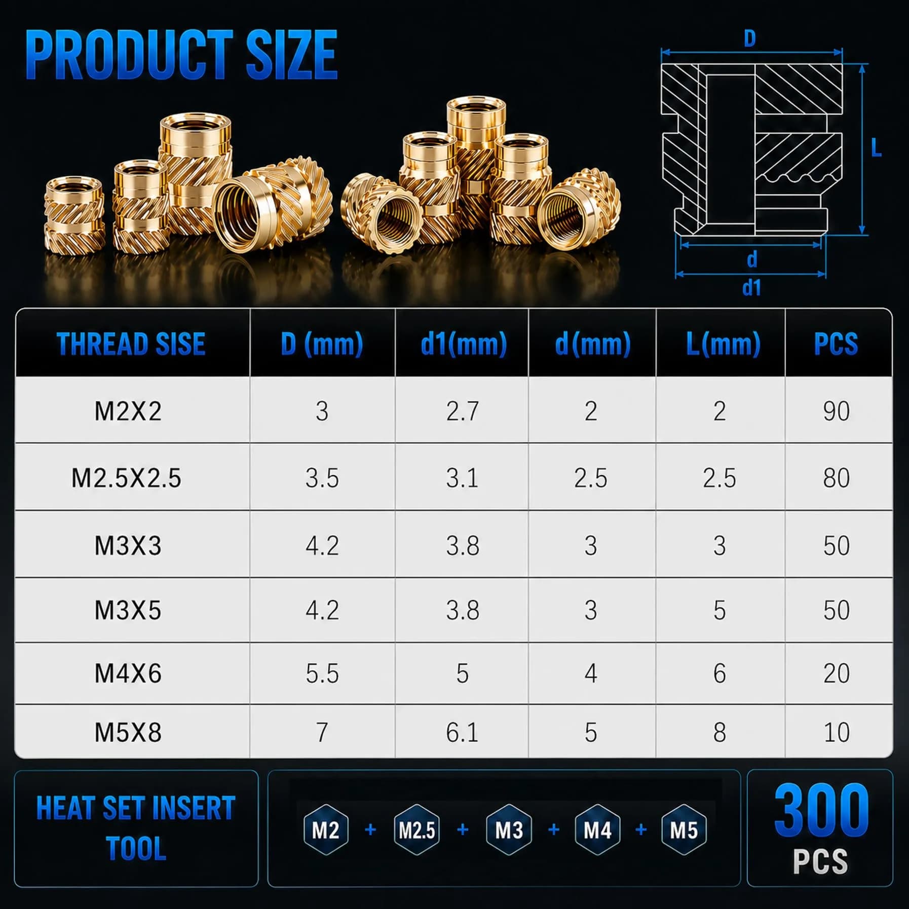 FFVRVSS Brass Threaded Inserts Kit M2-M5 (300+6Pcs) | Heat Set Nuts for 3D Printing & Plastics - view 7