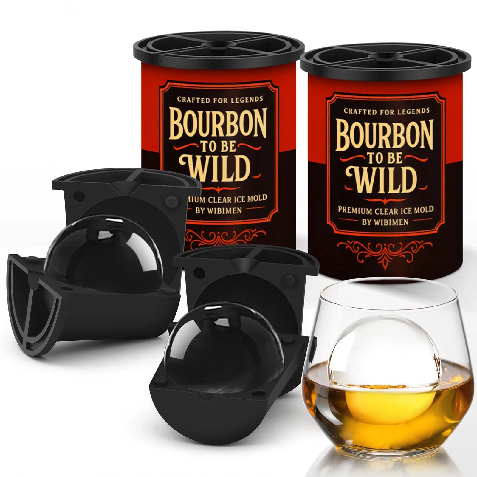 Miaowoof Clear Ice Ball Maker 2.5" | Slow-Melting Crystal Ice for Whiskey — Bourbon Black