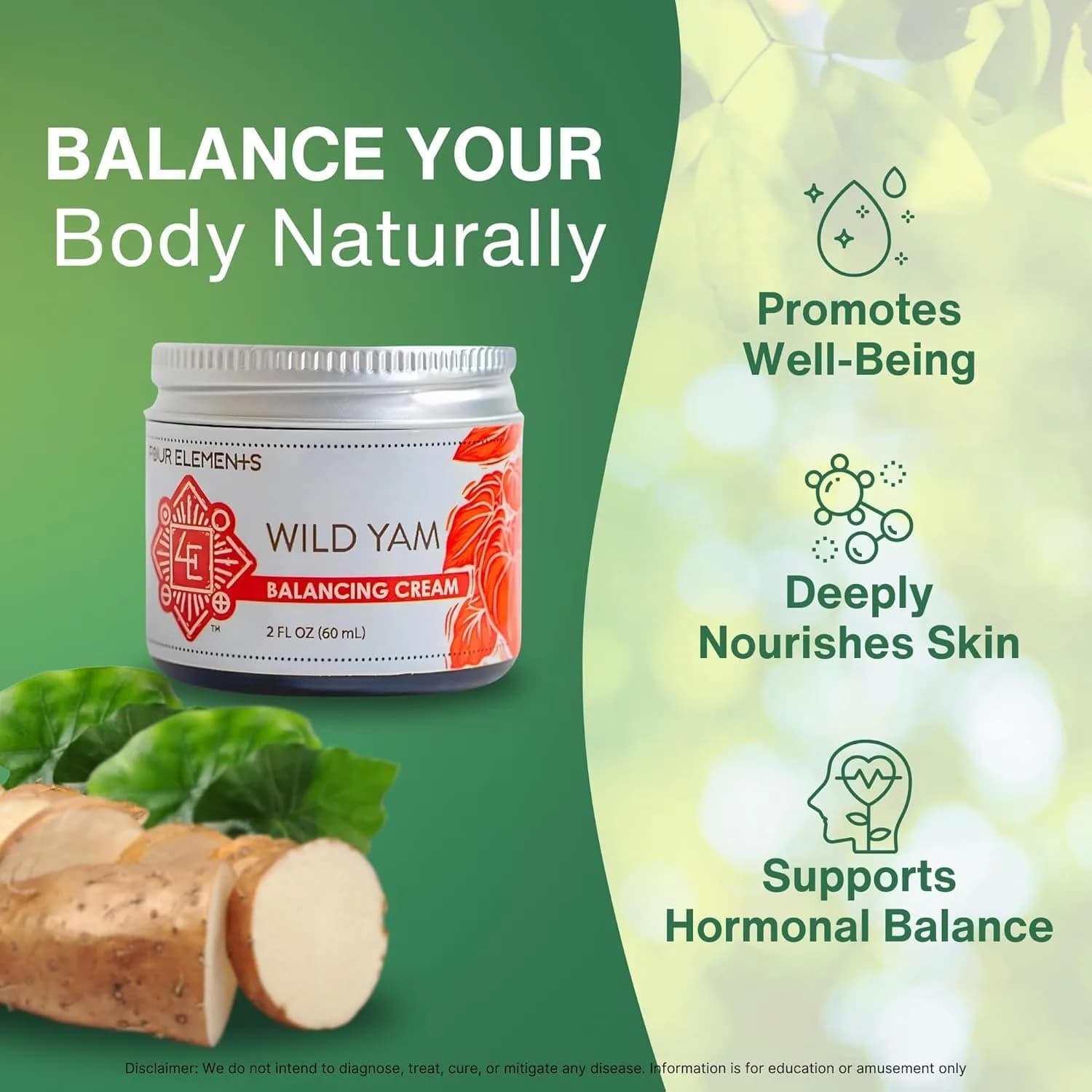 Four Elements 4E Wild Yam Balancing Cream 4 oz (2 x 2 oz) | Award-Winning Herbal Cream with Yam Root, Black Cohosh, Red Clover - view 6
