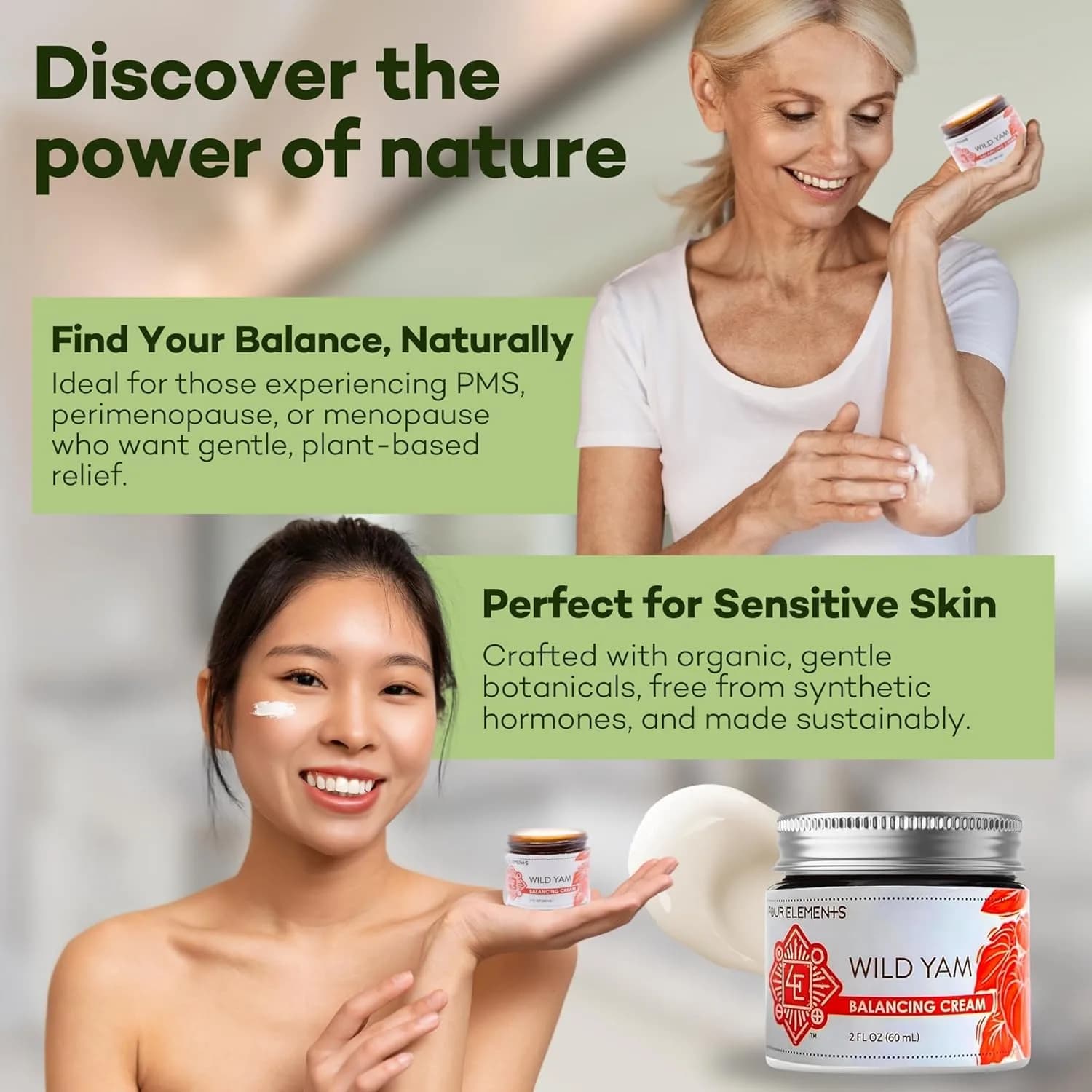 Four Elements 4E Wild Yam Balancing Cream 4 oz (2 x 2 oz) | Award-Winning Herbal Cream with Yam Root, Black Cohosh, Red Clover - view 3