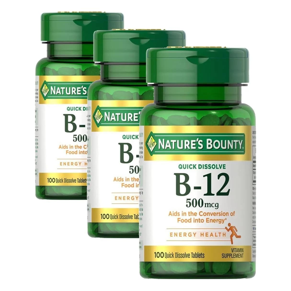 Nature's Bounty Vitamin B12 Quick Dissolve Tablets 500mcg Cherry Flavor | Supports Energy Metabolism & Nervous System Health (300 Tablets Total) - main product image