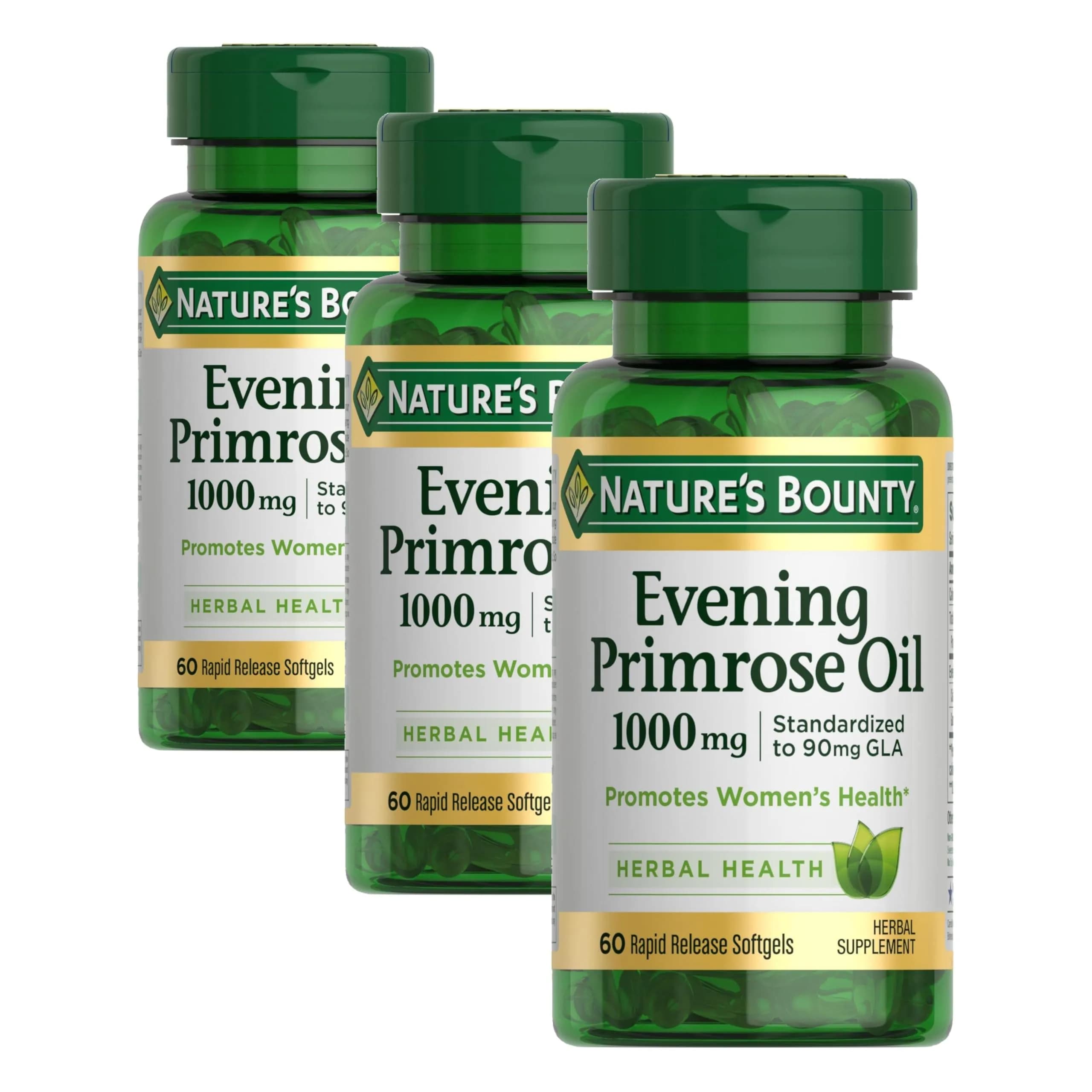 Nature's Bounty Primrose Oil 1000mg Gluten Free Herbal Supplement 180 Count (Pack of 3) | Promotes Women's Health — Softgel