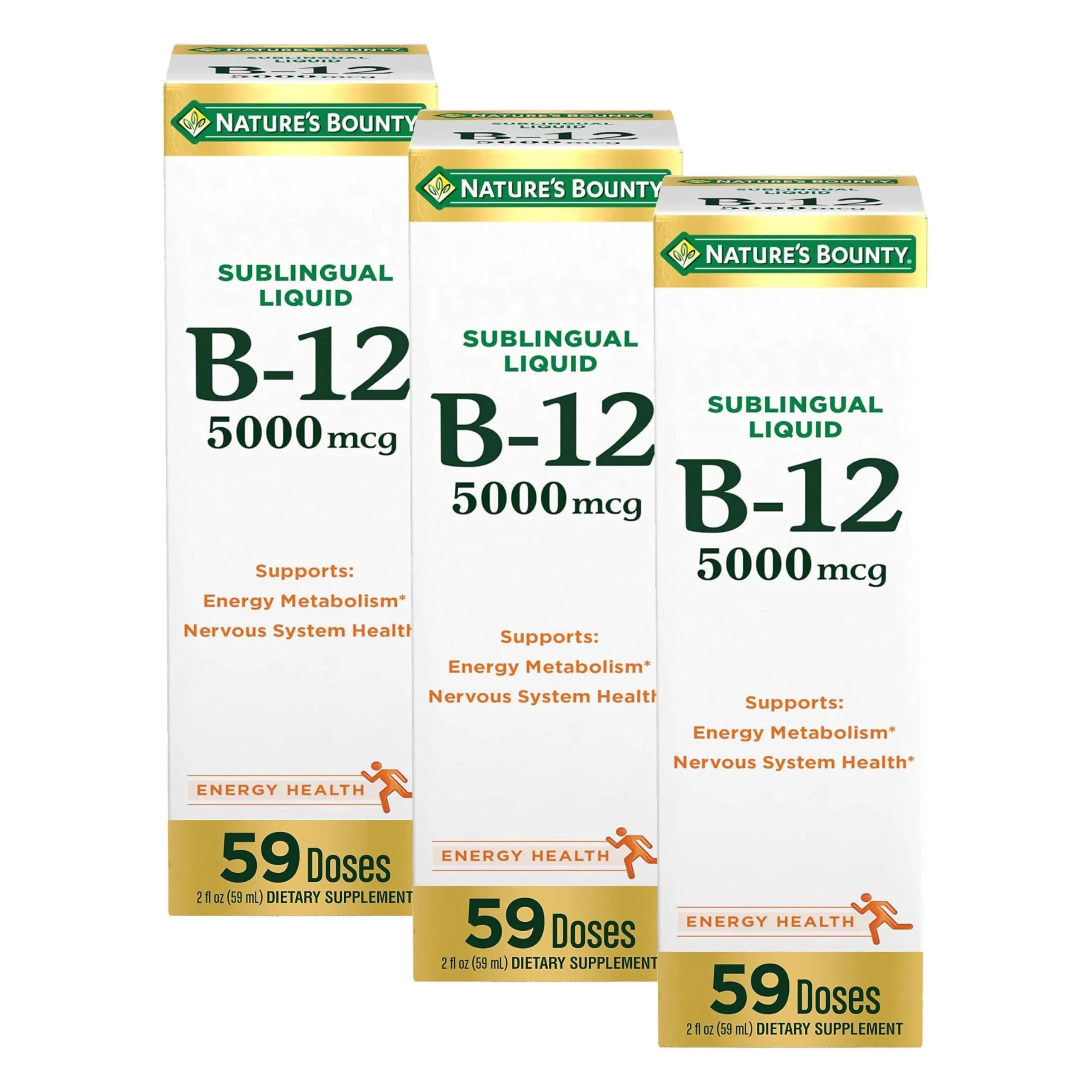Nature's Bounty Vitamin B12 Sublingual Liquid 5000 mcg 177ml (6 Fl Oz) | Cardiovascular & Cellular Energy Support — Blanco