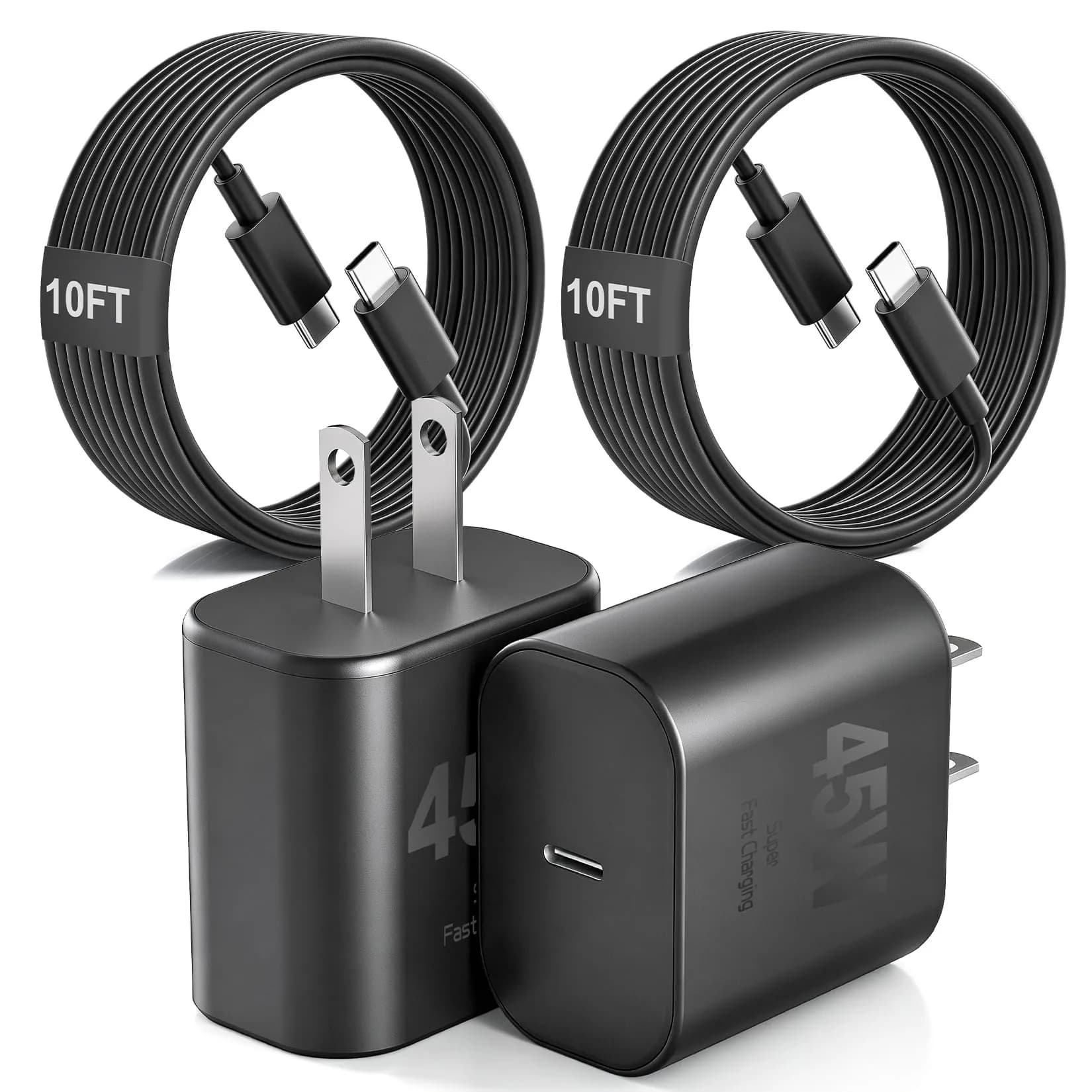 SpeedScope Samsung Super Fast Charger 45W Type C | 2 Pack 10FT Long Cord for Galaxy S26 Ultra — Black