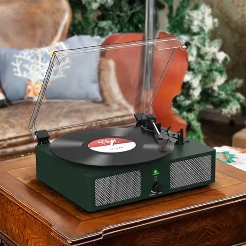 Udreamer Green Belt Drive Turntable with Speakers & USB | 3-Speed Vinyl Record Player thumbnail 9