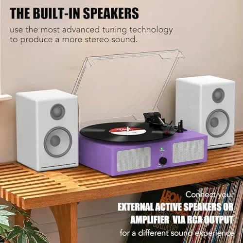 Udreamer Purple Vinyl Record Player with Built-in Speakers & Bluetooth, 3-Speed Belt Drive, 32.5cm (12.8") | Imported for India thumbnail 3
