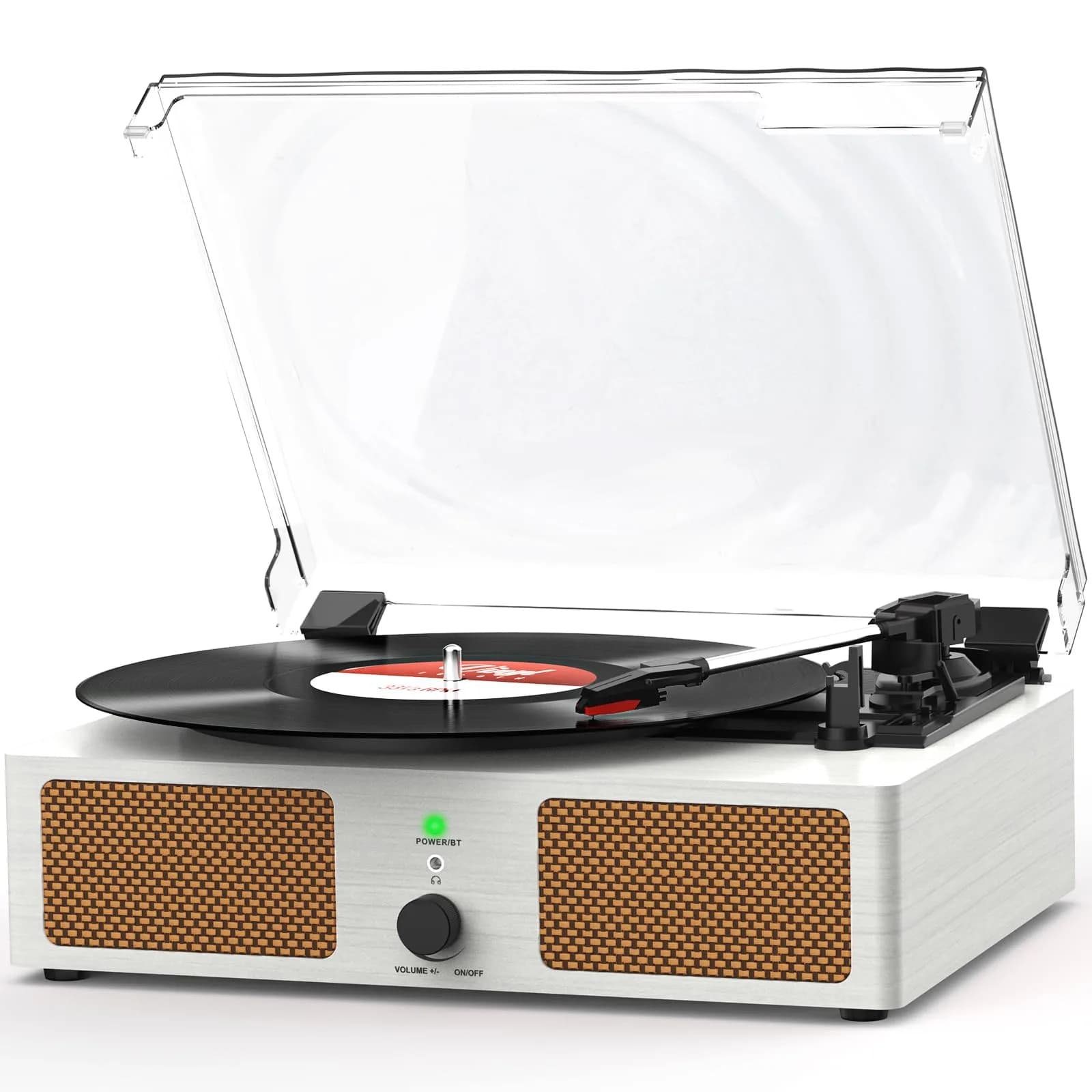 Udreamer White Vinyl Record Player with Speakers & USB | Belt Drive, 3 Speeds, Bluetooth — White